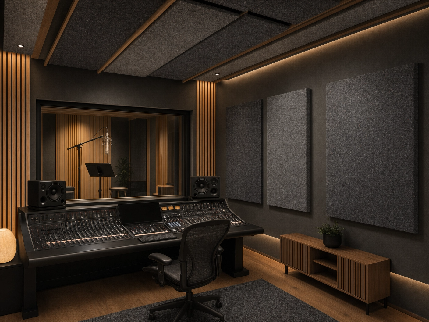Paneles acústicos en estudio de grabación